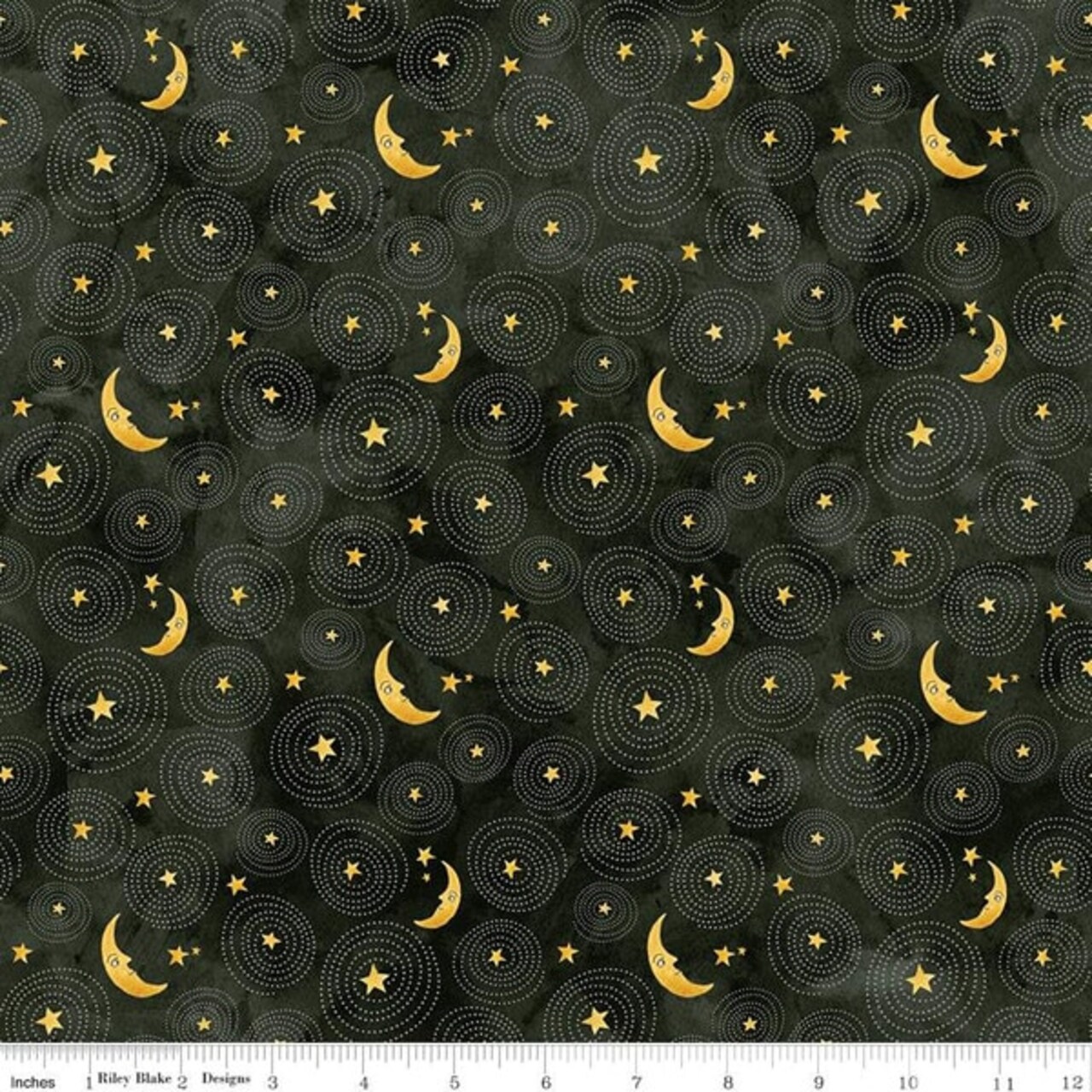 Stars and Moon in Black (c16054-black) | Ghoul Friends | Teresa Kogut | Riley Blake
